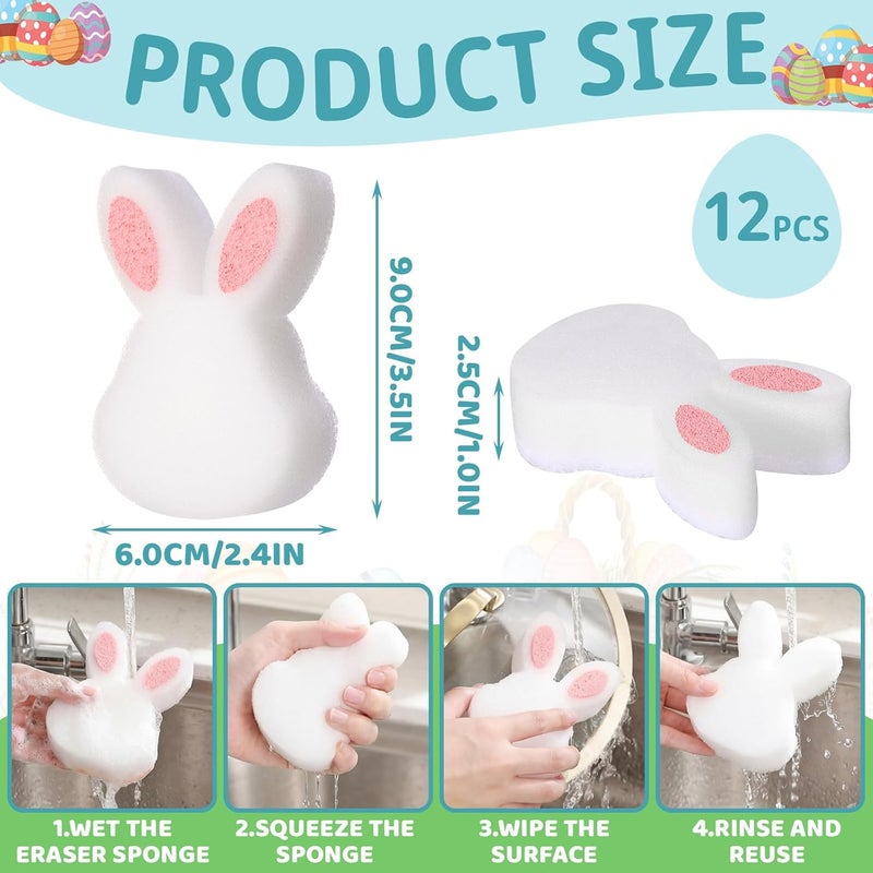 Tioncy 12 Pack Pink Easter Bunny Kitchen Sponges Bulk Dual Sided Scrubber Sponges Dishwashing Kitchen Cleaning Accessories for Household Supplies - Image 2